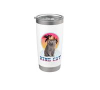King Cat British Shorthair Vintage 80s Funny Kitten Cats Gobelet isotherme en acier inoxydable double paroi