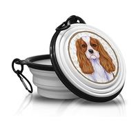 King Charles Spaniel - Gamelle Pliable en Silicone Portable avec Mousqueton pour promenades et randonnées avec Vos Amis à Quatre Pattes. Pratique, légère, Pratique et Surtout Unique.