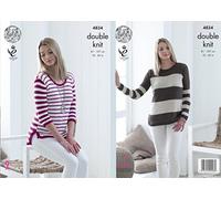 King Cole 4834 Patron de tricot pour femme Pull rayé en coton bambou King Cole DK, multicolore, tour de poitrine 81,3 à 106,7 cm