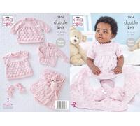 King Cole Baby DK Knitting Pattern Dress Cardigan Blanket & Bootees (5856)F