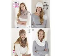 King Cole Patron de tricot 5517 pour femme - Facile à tricoter - Pour chapeau, écharpe, châle - Truffe et mérinos - DK