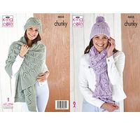 King Cole Patron de tricot 5831 pour femme, chapeau, écharpe, béret châle, en forme de vague subtile, épais, multicolore, taille unique
