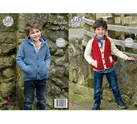 King Cole Patron de tricot double pour garçon Veste à manches raglan et capuche (4924) Multicolore, tour de poitrine de 55,9 à 76,2 cm