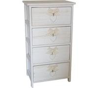 King Collection C656114 Commode 4 Tiroirs avec Cœur Washed en Bois de Paulownia, Blanc