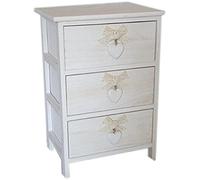 King Collection King Home c656113 Commode 3 tiroirs avec cœur Washed en Bois de Paulownia, Blanc