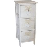 King Collection King Home c656118 Commode 3 tiroirs avec cœur Washed en Bois de Paulownia, Blanc