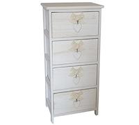 King Collection King Home C656119 Commode 4 Tiroirs avec Cœur Washed en Bois de Paulownia, Blanc