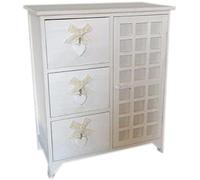 King Collection King Home c656121 Commode 3 tiroirs avec cœur + Porte Washed en Bois de Paulownia, Blanc