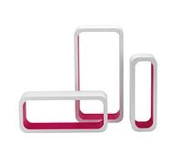 King Collection M1105004/C Set 3 Pièces Étagère Rectangulaire Courbe en MDF Bicolore, Blanc/Fuchsia