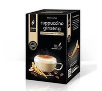King Cup - 1 Paquet de 10 Sachets Solubles de Cappuccino au Ginseng Sans Sucre, 10 Stick de 6 Gr pour Boisson Aromatisée Cappuccino à Ajouter à 60 ml d'Eau Chaude, Sans Gluten et Sans Lactose