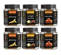 King Cup - 6 Pots Multi-Saveur de Café Soluble, 2 x Caramel, 2 x Ginseng, 2 x Vanille et Noisette, Café Instantané Aromatisé, Idéal pour les petits déjeuners, Brunch, Iced Coffee, Sans Gluten, Vegan