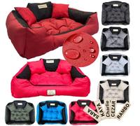 KING DOG Lit pour chien, 145 x 115 cm, 3XL, rouge, personnalisé avec nom, Codura imperméable, avec un grand coussin matelassé et 2 coussins décoratifs, hypoallergénique, facile d'entretien, résistant