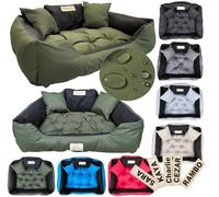 KING DOG Lit pour chien, 145 x 115 cm, 3XL, vert, personnalisable, imperméable, avec un coussin épais et 2 coussins décoratifs, doux