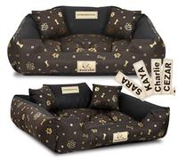 KING DOG Lit pour chien, 75 x 65 cm, personnalisé, imperméable, avec motif os, doré