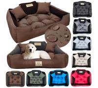 KING DOG Lit pour Grands Chiens L 100 x 75 cm Personnalisable avec Nom Coussin Imperméable Déhoussable Lavable Canapé Confortable Moelleux Douillet Antidérapant Fabriqué en UE Couleur Brun