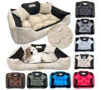 KING DOG Lit pour Grands Chiens XL 115 x 95 cm Personnalisable avec Nom Coussin Imperméable Déhoussable Lavable Canapé Confortable Moelleux Douillet Antidérapant Fabriqué en UE Couleur Beige