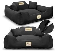 KING DOG Lit pour Moyen Chiens M 75 x 65 cm Noir Personnalisé Nom Lit pour Chien Housse Dehoussable et Lavable Canapé adapté au Lavage Base antidérapante Super Doux Made in EU