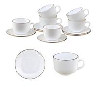 KING HOFF Service à café 6 tasses, 12 pièces, opale, blanc avec décoration dorée, pour 6 personnes. (modèle 1)