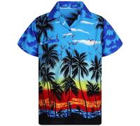 King Kabana Stylish Chemise-Hawaienne, Manche-Courte, Beach-Style, Bleu, XL