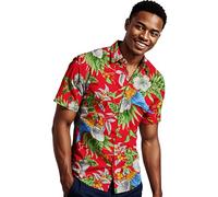 King Kabana Stylish Chemise-Hawaienne, Manche-Courte, Cherry-Parrot-Style, Rouge, 3XL