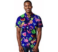 King Kabana Stylish Chemise-Hawaienne, Manche-Courte, Flamingo-Melon-Style, Vert, M