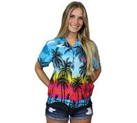 King Kameha Blouse-Chemisier-Hawaienne Femme Manche-Courte Palmiers De Vacances à La Plage Aloha Unisexe