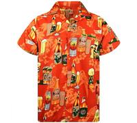 KING KAMEHA Chemise hawaïenne à manches courtes pour homme - Style décontracté - Motif floral - Imprimé bouteille de bière, Imprimé bouteille de bière orange, Taille 3XL