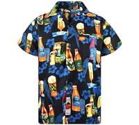 KING KAMEHA Chemise hawaïenne à manches courtes pour homme - Style décontracté - Motif floral - Imprimé bouteille de bière, Imprimé bouteille de bière noir, Taille L