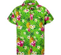 King KAMEHA Chemise hawaïenne décontractée funky pour enfants, garçons et filles, poche avant, manches courtes, unisexe, imprimé ananas et fleurs, 2 ans