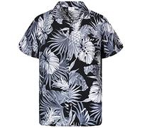King Kameha Chemise hawaïenne décontractée funky pour enfants garçons et filles, poche avant très puissante, manches courtes, unisexe, imprimé ananas, Feuilles d'ananas monogrises, 10 ans