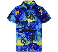 King Kameha Chemise Hawaienne Homme - Chemise Hawaïenne Homme Manches Courtes - Hinano - Chemisette Fleurie Leger - Surf, Blue, 9XL