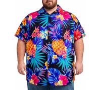 King Kameha Chemise Hawaïenne Homme - Chemise Hawaïenne Homme Manches Courtes - Hinano - Chemisette Fleurie Leger - Pineapple, Noir/Bleu, 12XL
