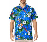 King Kameha Chemise Hawaïenne Homme Manche Courte, Cherryparrot, Bleu, 4XL