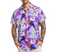 King Kameha Chemise Hawaïenne Homme Manche Courte, Cherryparrot, Gris, 3XL