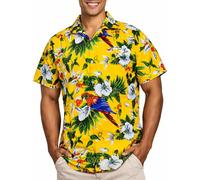 King Kameha Chemise Hawaïenne Homme Manche Courte, Cherryparrot, Jaune, XXL