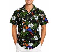 King Kameha Chemise Hawaïenne Homme Manche Courte, Cherryparrot, Noir, 3XL