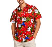 King Kameha Chemise Hawaïenne Homme Manche Courte, Cherryparrot, Rouge, 5XL