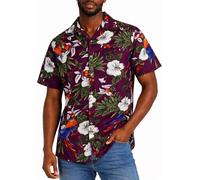 King Kameha Chemise Hawaïenne Homme Manche Courte, Cherryparrot, Rouge Bordeaux, M