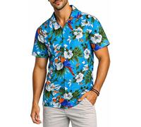 King Kameha Chemise Hawaïenne Homme Manche Courte, Cherryparrot, Turquoise, 4XL