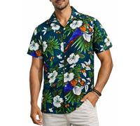 King Kameha Chemise Hawaïenne Homme Manche Courte, Cherryparrot, Vert Pétrole, M
