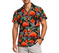 King Kameha Chemise Hawaïenne Homme Manche Courte, Flamingo-Flowers, Noir-Orange, XL