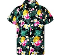 King Kameha Chemise Hawaïenne Homme Manche Courte, Pineapple-Flowers, Noir, XS