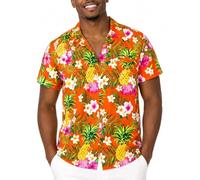 King Kameha Chemise Hawaïenne Homme Manche Courte, Pineapple-Flowers, Orange, M