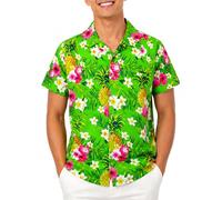 King Kameha Chemise Hawaïenne Homme Manche Courte, Pineapple-Flowers, Vert, 3XL