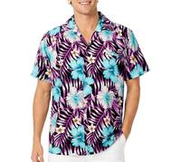 King Kameha Chemise Hawaïenne Homme Manche Courte, Tropical-Hibiscus, Noir-Violet, L
