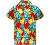 King Kameha Chemise Hawaïenne Homme Manche Courte, Wild-Flowers, Rouge-Bordeaux, M