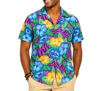 King Kameha Chemise Hawaïenne Homme Manche Courte, Wild-Flowers, Violet, L