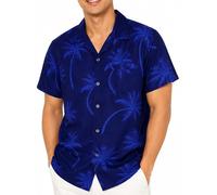 King Kameha Chemise hawaïenne Homme Manches Courtes - Chemise d’été Aloha avec imprimé da Ombre de Palmier, légère et Facile d’Entretien
