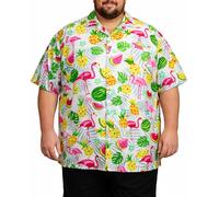 King Kameha Chemise hawaïenne Homme Manches Courtes, Flamingo Melon, Blanc, 7XL