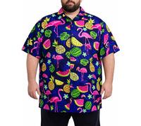 King Kameha Chemise hawaïenne Homme Manches Courtes, Flamingo Melon, Bleu, 9XL